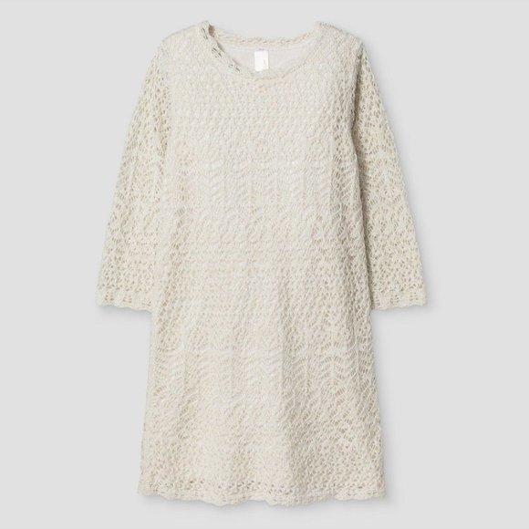 GIRLS Beige Cream Gold Crochet Dress  Sz XL - Picture 1 of 3